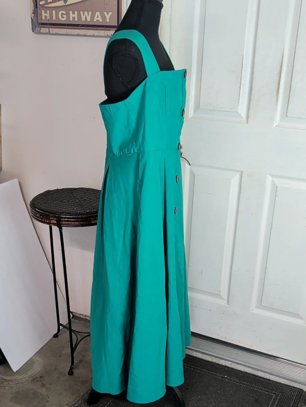 Anthropologie Maeve Green Midi Dress w/ Tortoiseshell Buttons& Pockets. Size 14
